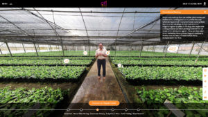 Hybrid virtual tour interview of an executive presenting the growing facilities. Users can pan and tilt around at 360° while the main character keeps on explaining what benefits they have using their location and state of the art facilities.